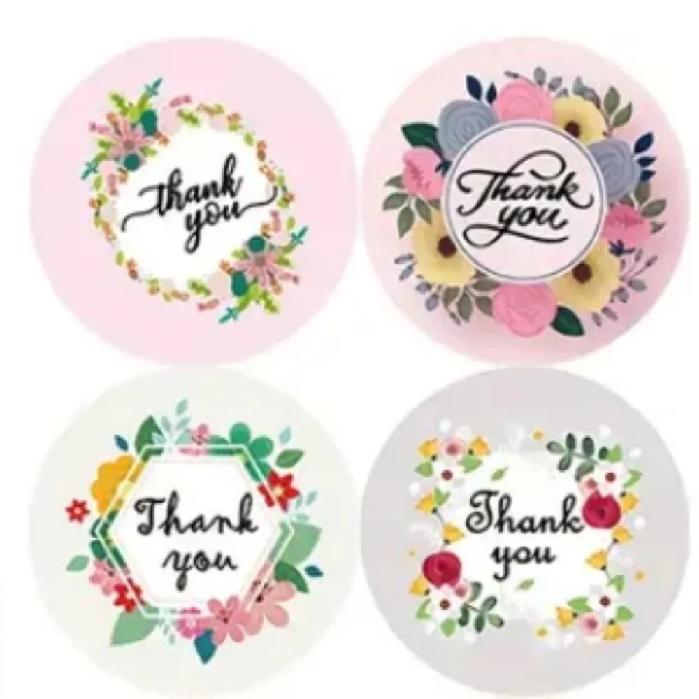 Floral Thank You Stickers Roll - 100pcs